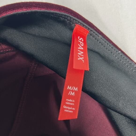 SPANX Leggings Size Medium Velvet Burgundy High Waist Velour Holiday Tummy - Picture 7 of 9